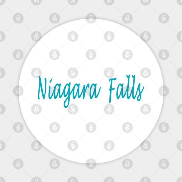 Niagara Falls Canada and USA in Teal Blue Color Word Art Script Typography Magnet by Star58